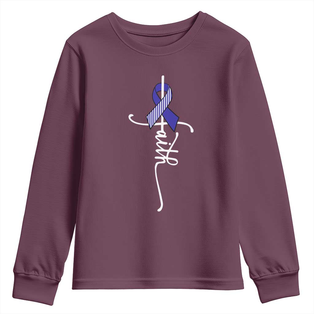 Faith ALS Awareness Youth Sweatshirt Blue Ribbon Motivational TS10 Maroon Print Your Wear