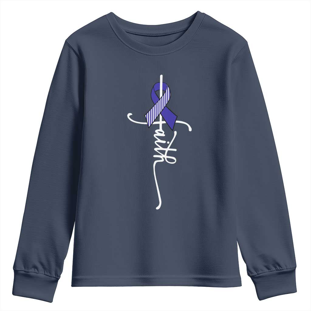 Faith ALS Awareness Youth Sweatshirt Blue Ribbon Motivational TS10 Navy Print Your Wear