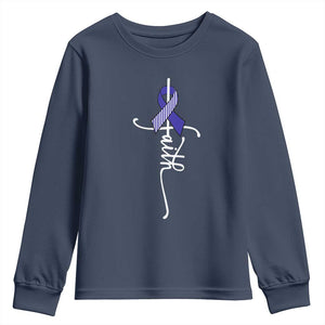 Faith ALS Awareness Youth Sweatshirt Blue Ribbon Motivational TS10 Navy Print Your Wear