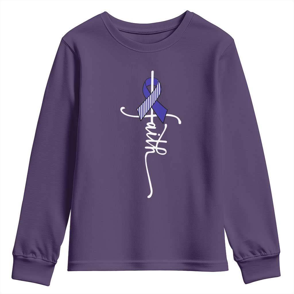 Faith ALS Awareness Youth Sweatshirt Blue Ribbon Motivational TS10 Purple Print Your Wear