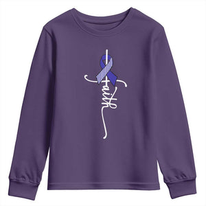 Faith ALS Awareness Youth Sweatshirt Blue Ribbon Motivational TS10 Purple Print Your Wear