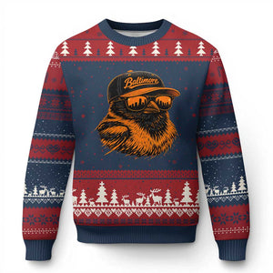 Retro Baltimore Ugly Christmas Sweater City Pride Oriole With Sunglasses TS10 Navy Red Print Your Wear