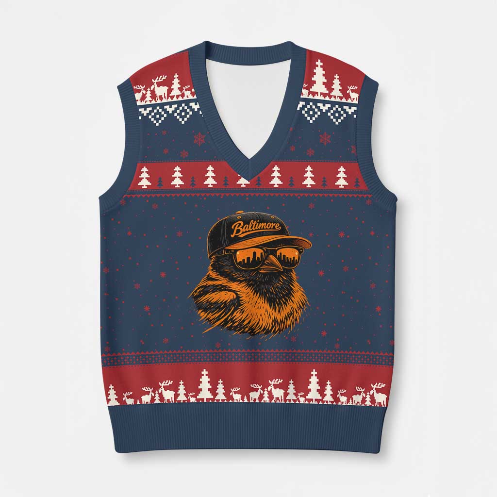 Retro Baltimore V-Neck Knit Sweater Vest City Pride Oriole With Sunglasses TS10 Navy Red Print Your Wear