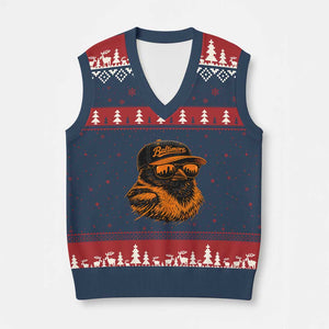 Retro Baltimore V-Neck Knit Sweater Vest City Pride Oriole With Sunglasses TS10 Navy Red Print Your Wear