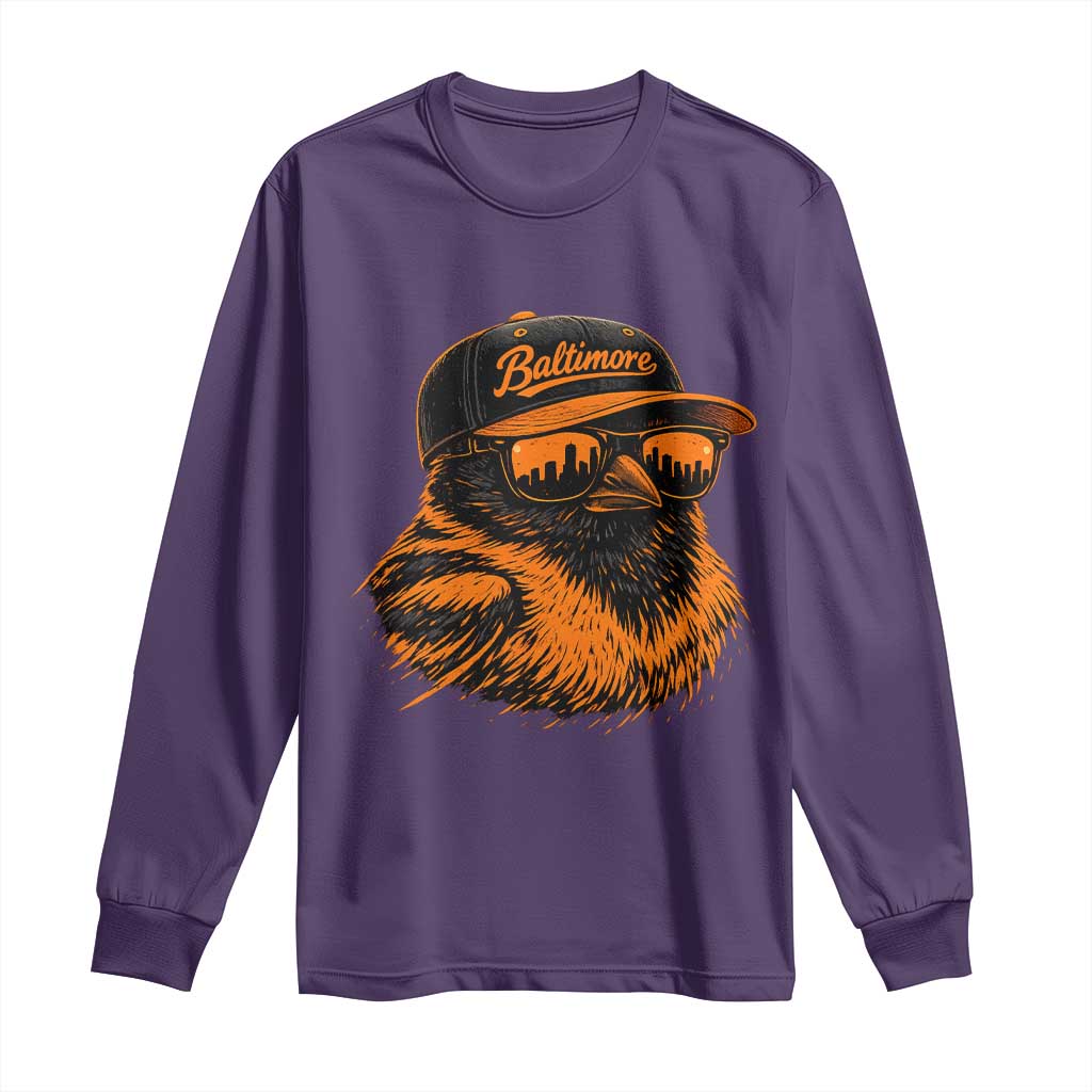 Retro Baltimore Long Sleeve Shirt City Pride Oriole With Sunglasses TS10 Purple Print Your Wear