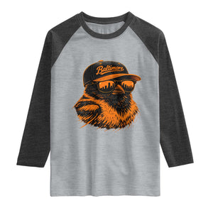 Retro Baltimore Raglan Shirt City Pride Oriole With Sunglasses TS10 Heather Gray Heather Charcoal Print Your Wear