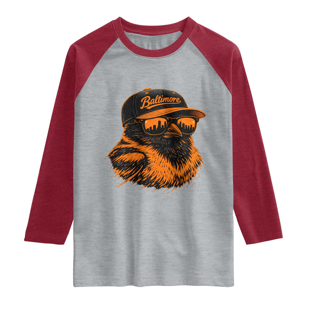 Retro Baltimore Raglan Shirt City Pride Oriole With Sunglasses TS10 Heather Gray Heather Red Print Your Wear