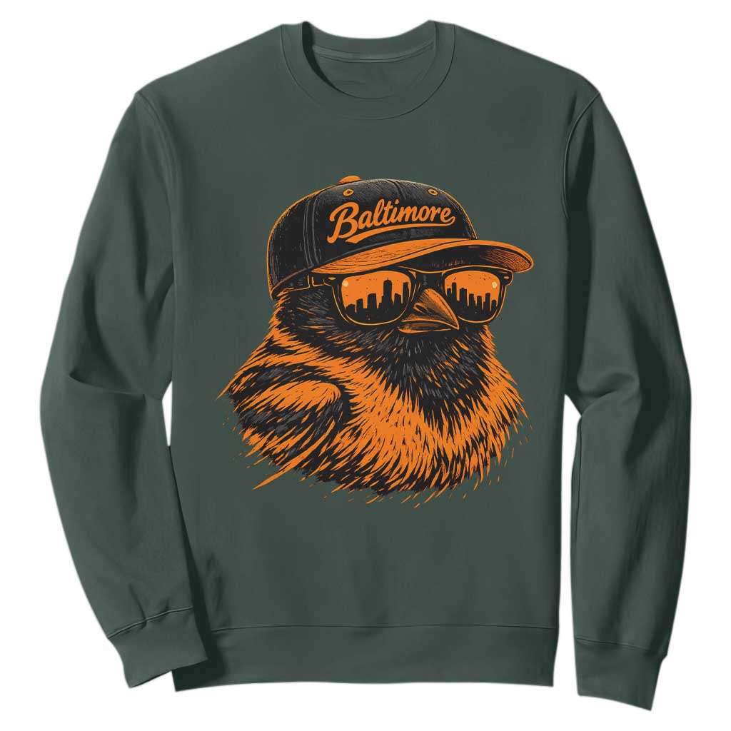 Retro Baltimore Sweatshirt City Pride Oriole With Sunglasses TS10 Dark Forest Green Print Your Wear