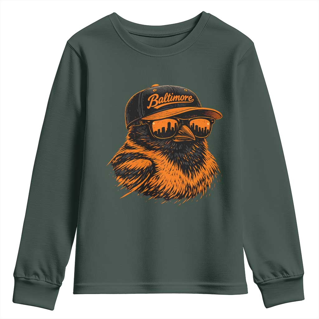 Retro Baltimore Youth Sweatshirt City Pride Oriole With Sunglasses TS10 Dark Forest Green Print Your Wear