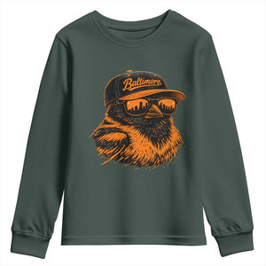 Retro Baltimore Youth Sweatshirt City Pride Oriole With Sunglasses TS10 Dark Forest Green Print Your Wear