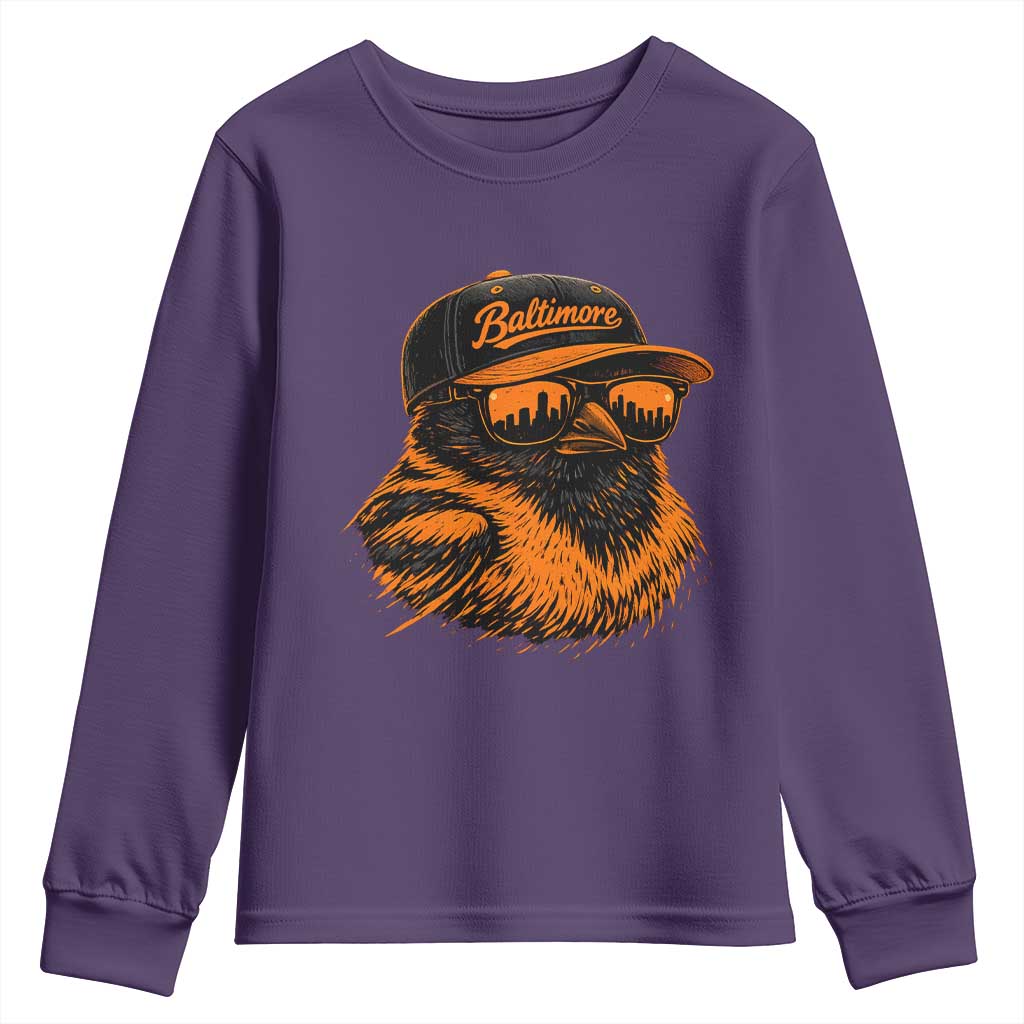 Retro Baltimore Youth Sweatshirt City Pride Oriole With Sunglasses TS10 Purple Print Your Wear