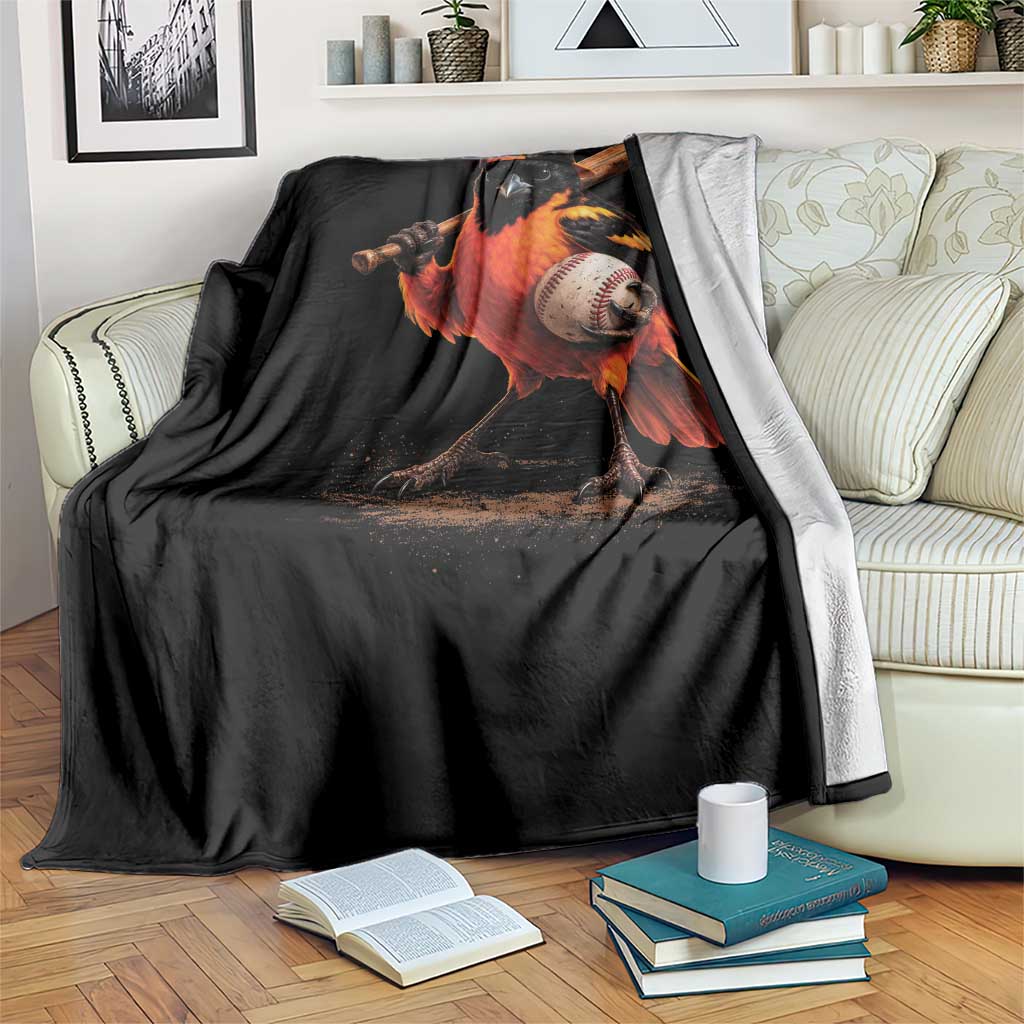 Oriole Baseball Player Throw Blanket Retro Funny Bird Mascot Baseball Fans TS10 Print Your Wear