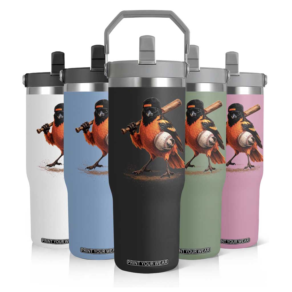 Oriole Baseball Player Flip Straw Tumbler Retro Funny Bird Mascot Baseball Fans TS10 Print Your Wear