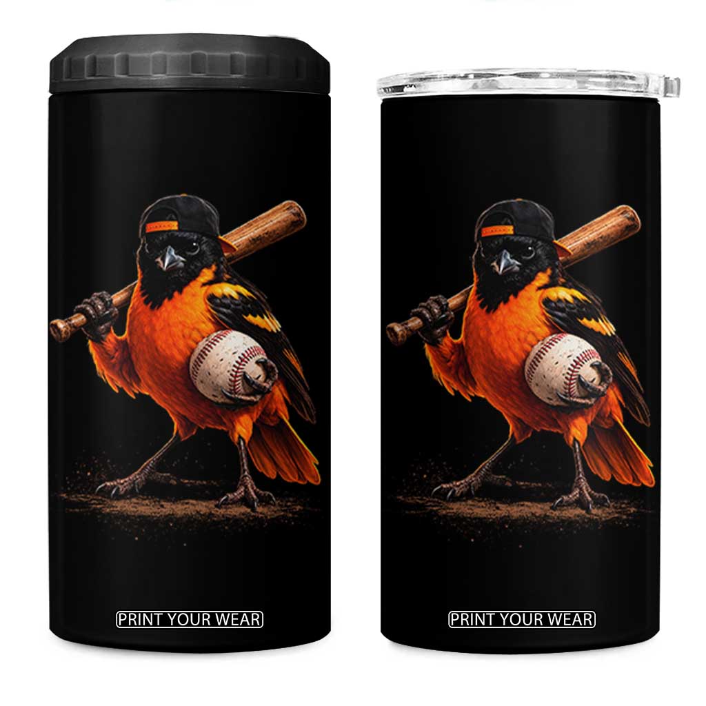 Oriole Baseball Player 4 in 1 Can Cooler Tumbler Retro Funny Bird Mascot Baseball Fans TS10 One Size: 16 oz Black Print Your Wear
