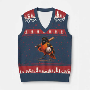 Oriole Baseball Player V-Neck Knit Sweater Vest Retro Funny Bird Mascot Baseball Fans TS10 Navy Red Print Your Wear