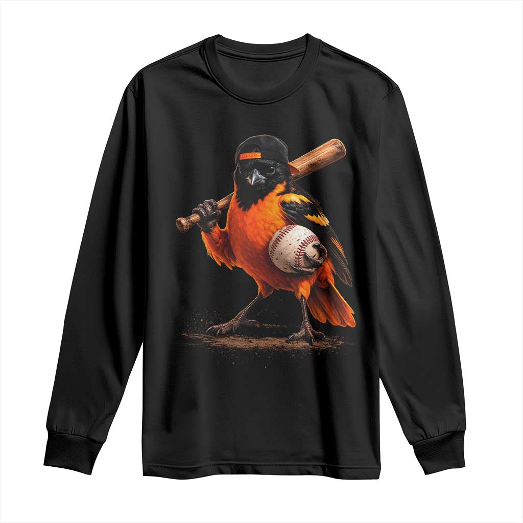 Oriole Baseball Player Long Sleeve Shirt Retro Funny Bird Mascot Baseball Fans TS10 Black Print Your Wear