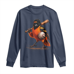 Oriole Baseball Player Long Sleeve Shirt Retro Funny Bird Mascot Baseball Fans TS10 Navy Print Your Wear