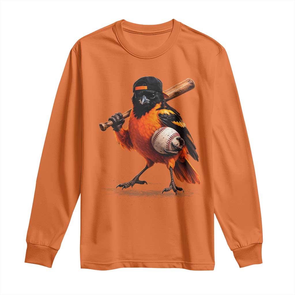 Oriole Baseball Player Long Sleeve Shirt Retro Funny Bird Mascot Baseball Fans TS10 Orange Print Your Wear