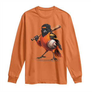 Oriole Baseball Player Long Sleeve Shirt Retro Funny Bird Mascot Baseball Fans TS10 Orange Print Your Wear