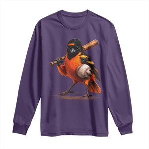 Oriole Baseball Player Long Sleeve Shirt Retro Funny Bird Mascot Baseball Fans TS10 Purple Print Your Wear