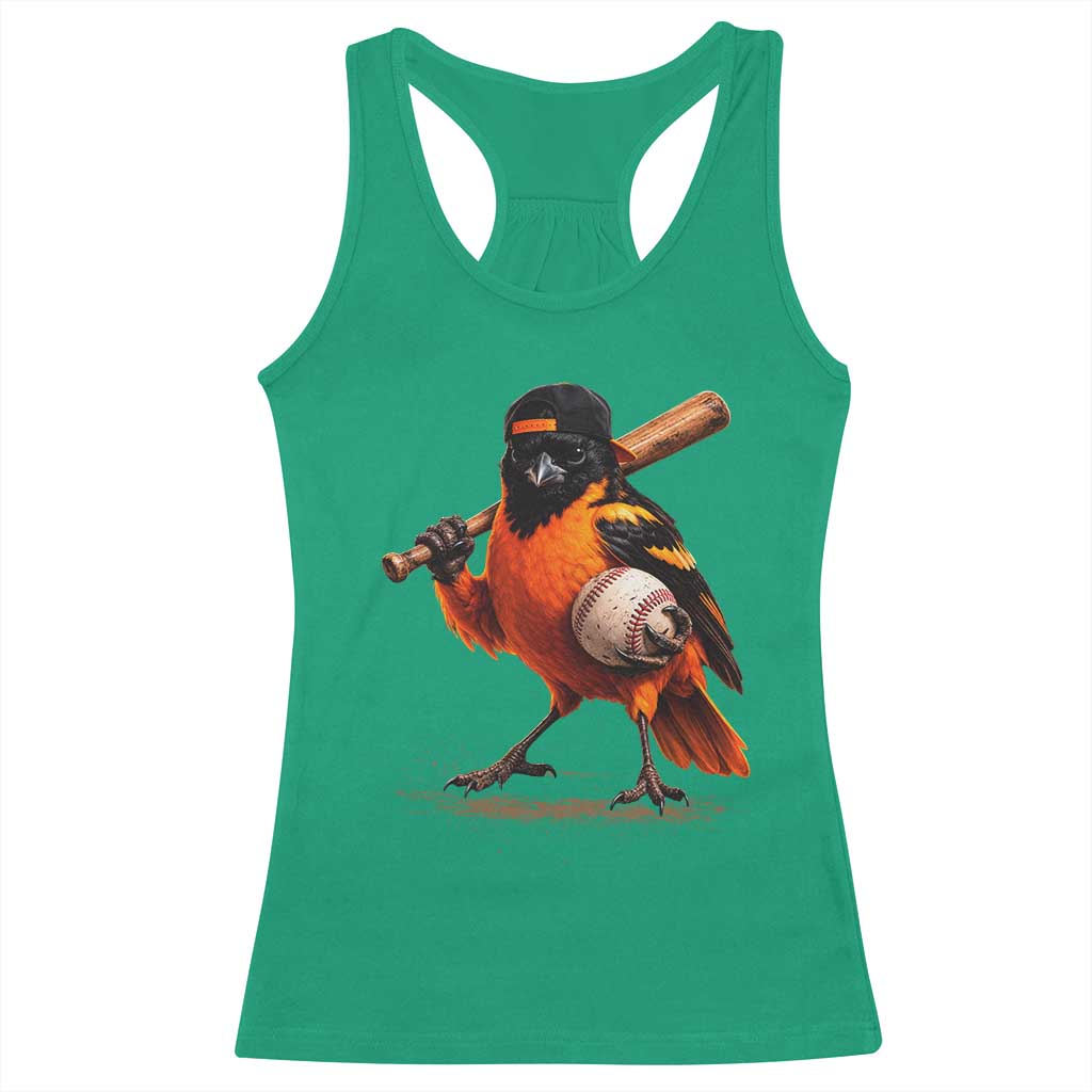 Oriole Baseball Player Racerback Tank Top Retro Funny Bird Mascot Baseball Fans TS10 Irish Green Print Your Wear