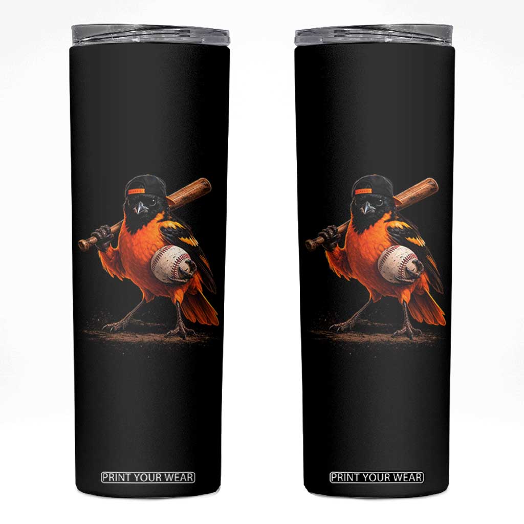 Oriole Baseball Player Skinny Tumbler Retro Funny Bird Mascot Baseball Fans TS10 Black Print Your Wear