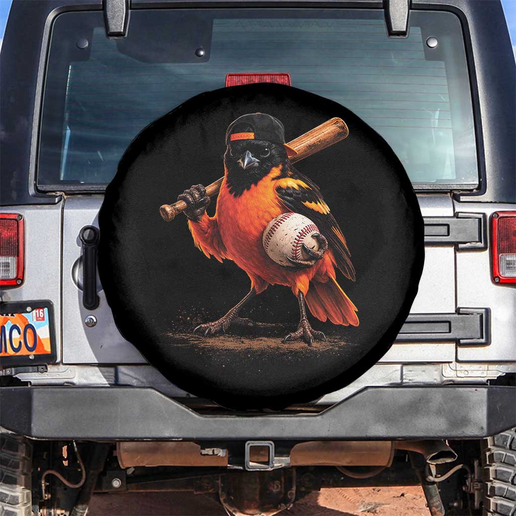 Oriole Baseball Player Spare Tire Cover Retro Funny Bird Mascot Baseball Fans TS10 No hole Black Print Your Wear