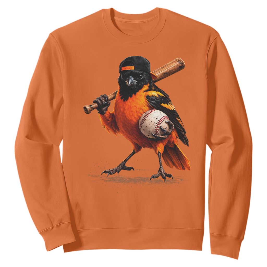Oriole Baseball Player Sweatshirt Retro Funny Bird Mascot Baseball Fans TS10 Orange Print Your Wear