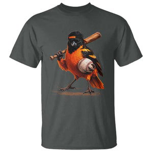 Oriole Baseball Player T Shirt Retro Funny Bird Mascot Baseball Fans TS10 Dark Heather Print Your Wear