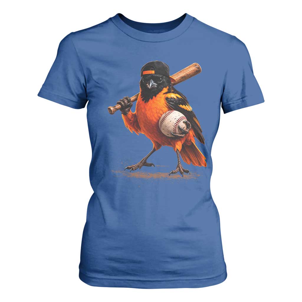 Oriole Baseball Player T Shirt For Women Retro Funny Bird Mascot Baseball Fans TS10 Royal Blue Print Your Wear