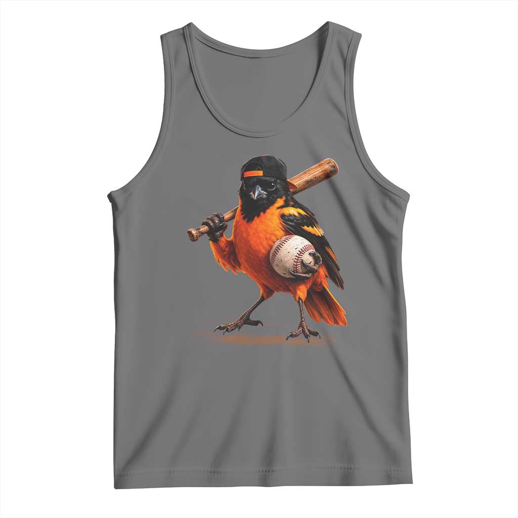 Oriole Baseball Player Tank Top Retro Funny Bird Mascot Baseball Fans TS10 Black Heather Print Your Wear
