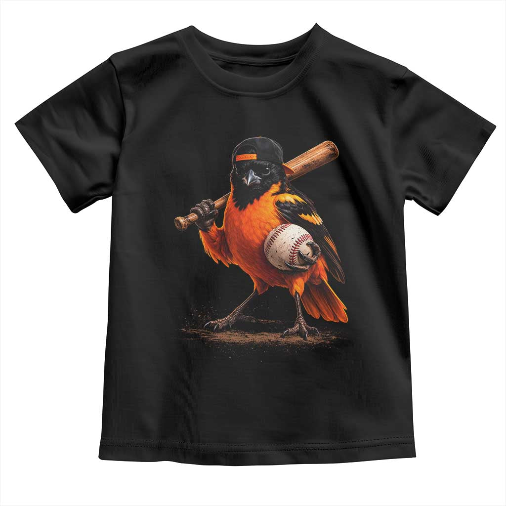 Oriole Baseball Player Toddler T Shirt Retro Funny Bird Mascot Baseball Fans TS10 Black Print Your Wear