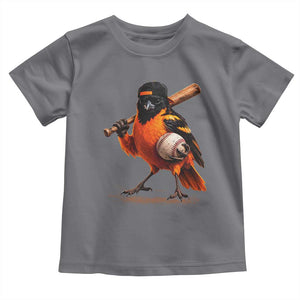 Oriole Baseball Player Toddler T Shirt Retro Funny Bird Mascot Baseball Fans TS10 Charcoal Print Your Wear