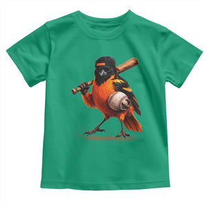 Oriole Baseball Player Toddler T Shirt Retro Funny Bird Mascot Baseball Fans TS10 Irish Green Print Your Wear