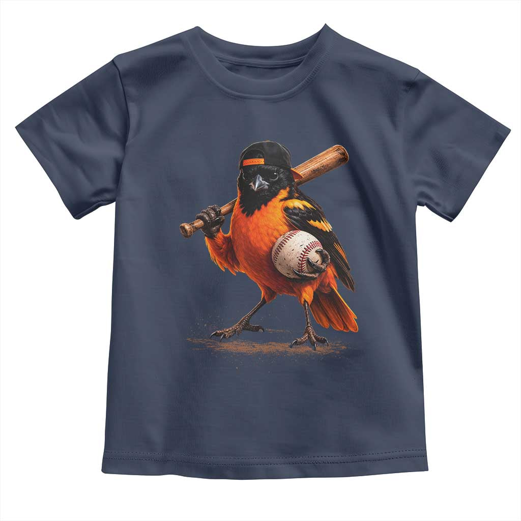 Oriole Baseball Player Toddler T Shirt Retro Funny Bird Mascot Baseball Fans TS10 Navy Print Your Wear