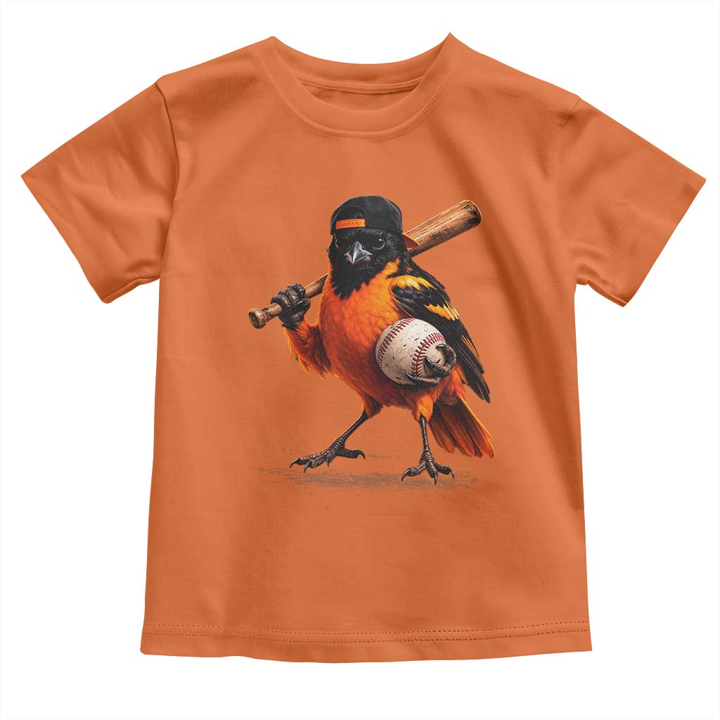 Oriole Baseball Player Toddler T Shirt Retro Funny Bird Mascot Baseball Fans TS10 Orange Print Your Wear