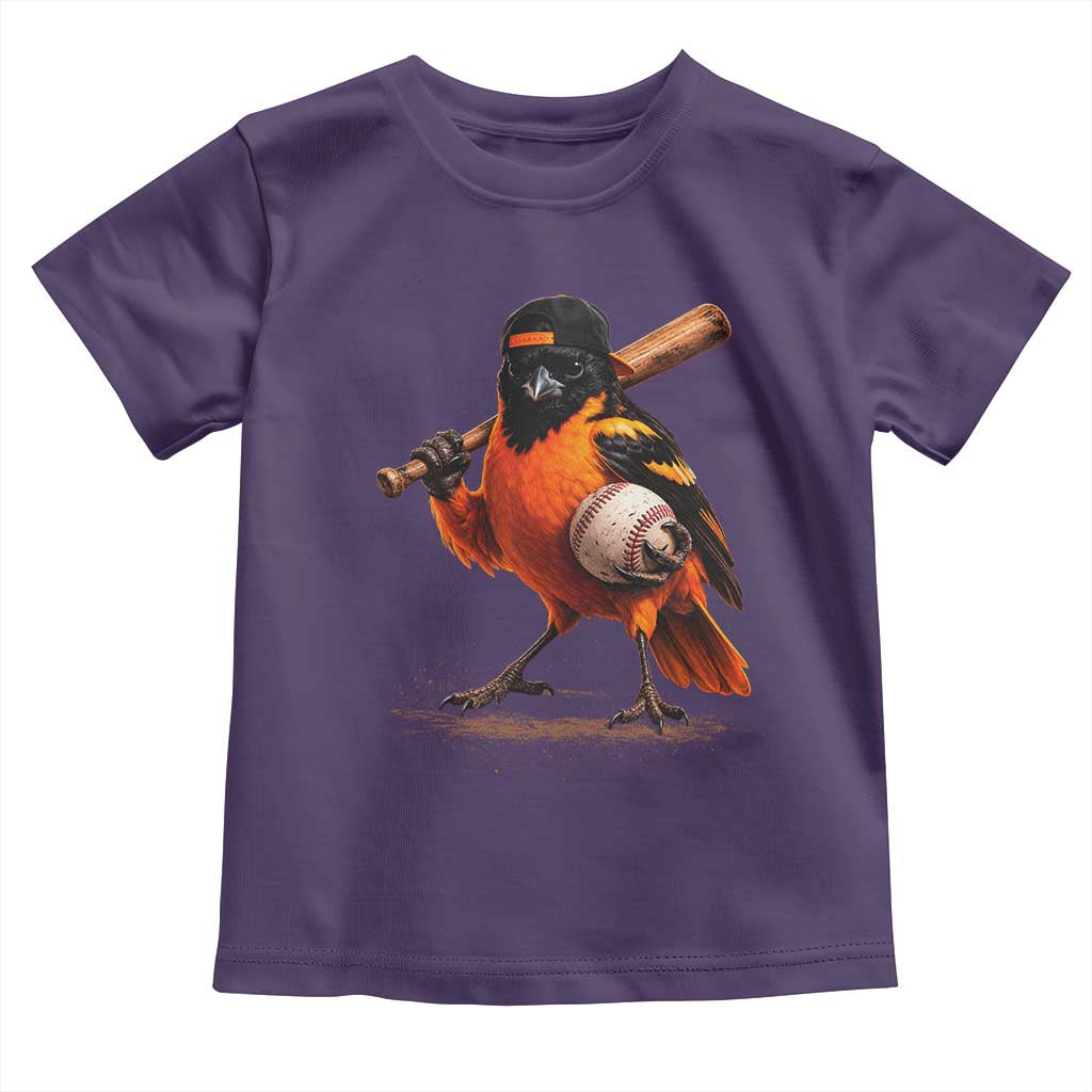Oriole Baseball Player Toddler T Shirt Retro Funny Bird Mascot Baseball Fans TS10 Purple Print Your Wear