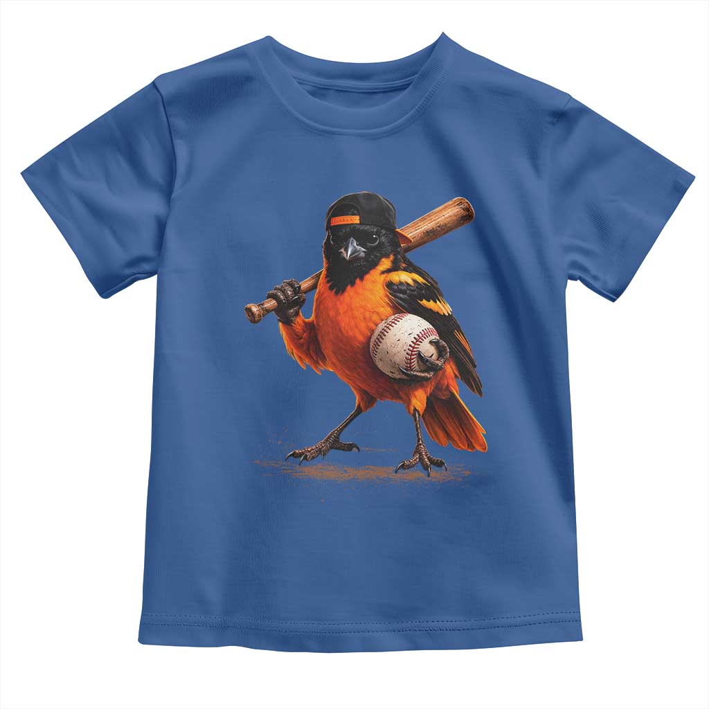 Oriole Baseball Player Toddler T Shirt Retro Funny Bird Mascot Baseball Fans TS10 Royal Blue Print Your Wear