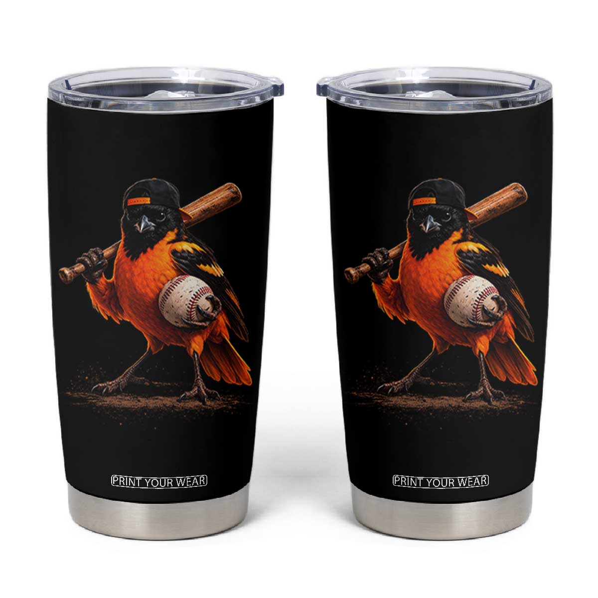Oriole Baseball Player Tumbler Cup Retro Funny Bird Mascot Baseball Fans TS10 Black Print Your Wear