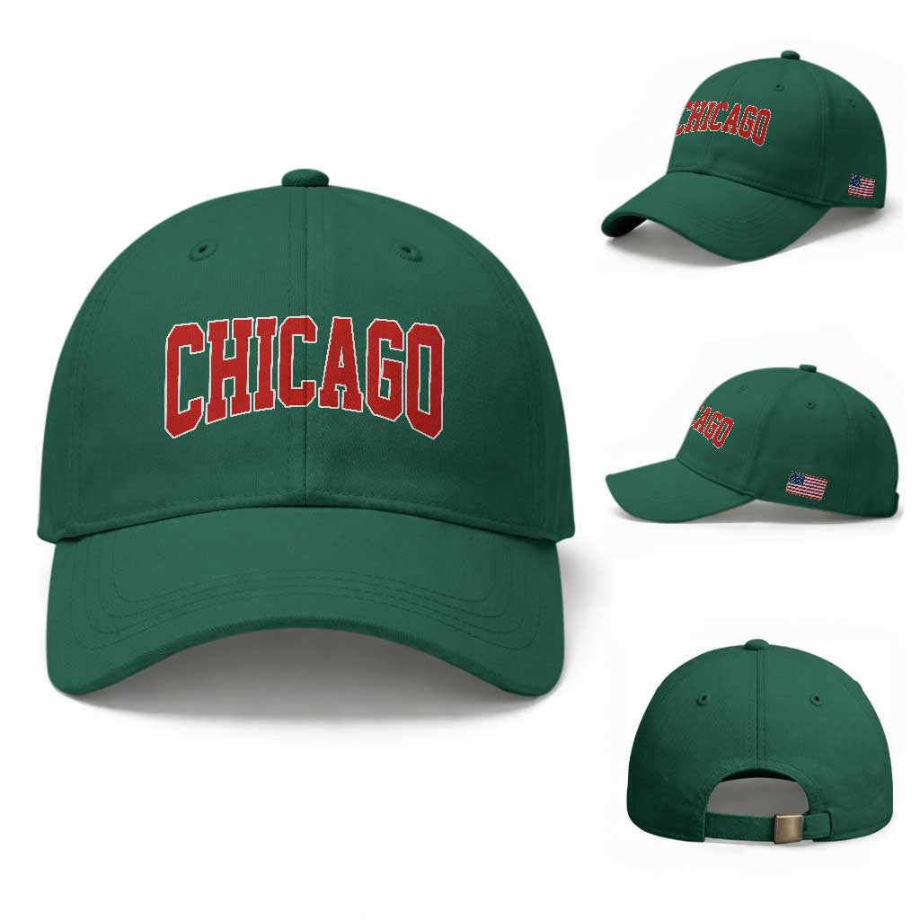 Retro Chicago Baseball Cap Vintage Chicago Throwback Athletic Sports Style 80s 90s TS10 Baseball Cap Universal Fit Irish Green Print Your Wear