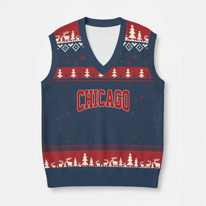 Retro Chicago V-Neck Knit Sweater Vest Vintage Chicago Throwback Athletic Sports Style 80s 90s TS10 Navy Red Print Your Wear