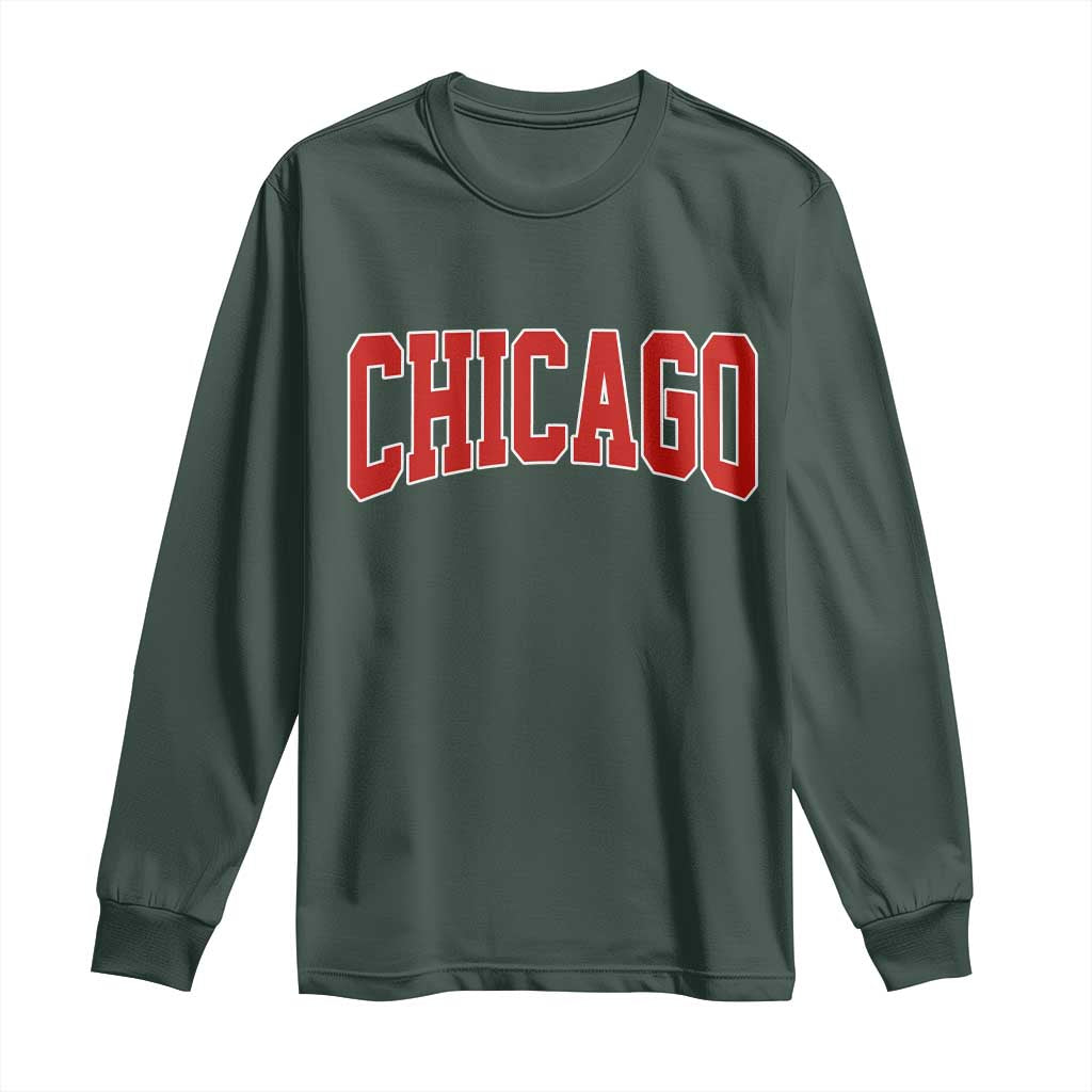 Retro Chicago Long Sleeve Shirt Vintage Chicago Throwback Athletic Sports Style 80s 90s TS10 Dark Forest Green Print Your Wear