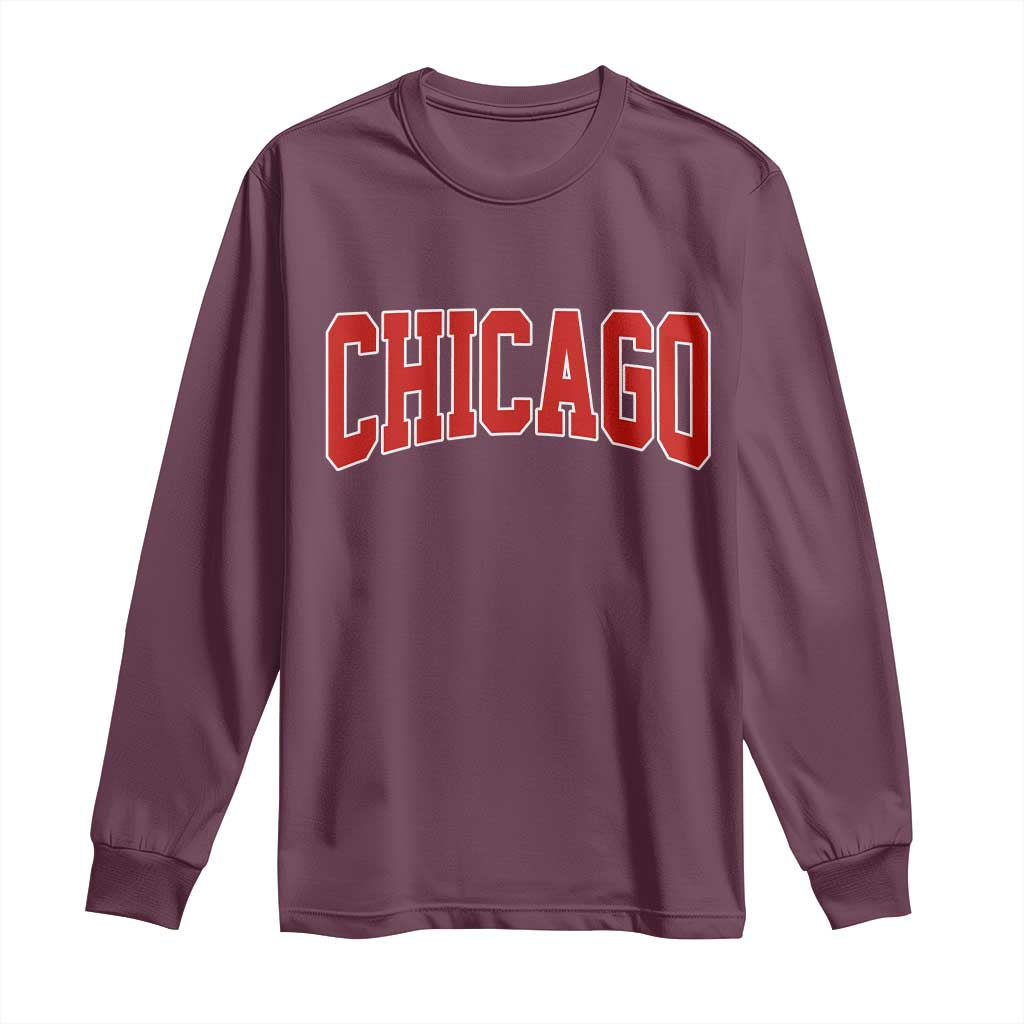 Retro Chicago Long Sleeve Shirt Vintage Chicago Throwback Athletic Sports Style 80s 90s TS10 Maroon Print Your Wear