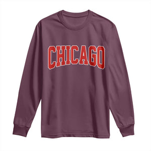 Retro Chicago Long Sleeve Shirt Vintage Chicago Throwback Athletic Sports Style 80s 90s TS10 Maroon Print Your Wear