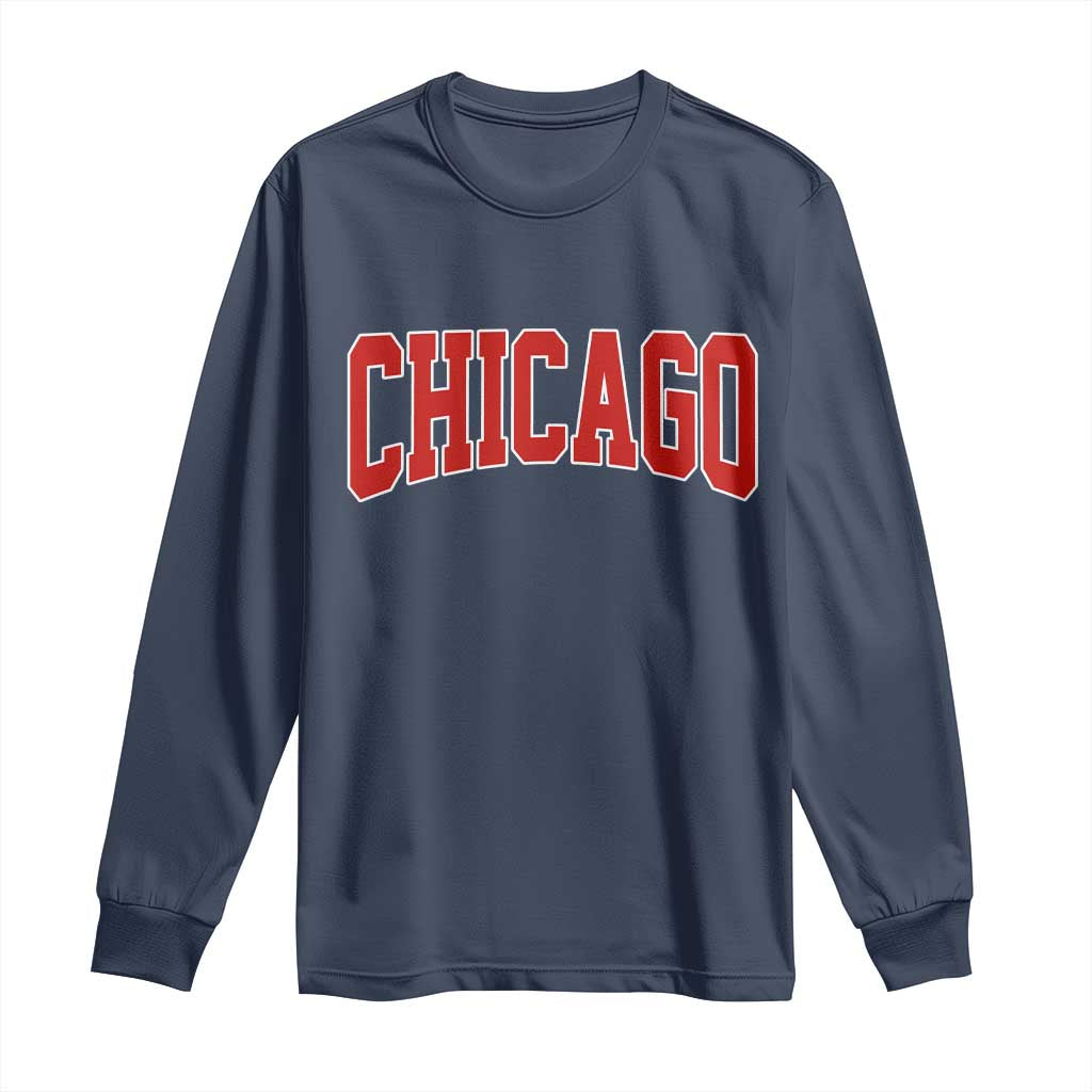 Retro Chicago Long Sleeve Shirt Vintage Chicago Throwback Athletic Sports Style 80s 90s TS10 Navy Print Your Wear