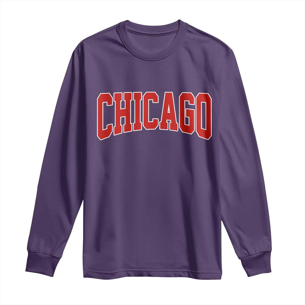 Retro Chicago Long Sleeve Shirt Vintage Chicago Throwback Athletic Sports Style 80s 90s TS10 Purple Print Your Wear