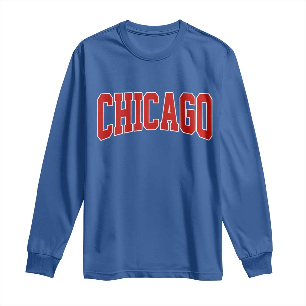 Retro Chicago Long Sleeve Shirt Vintage Chicago Throwback Athletic Sports Style 80s 90s TS10 Royal Blue Print Your Wear