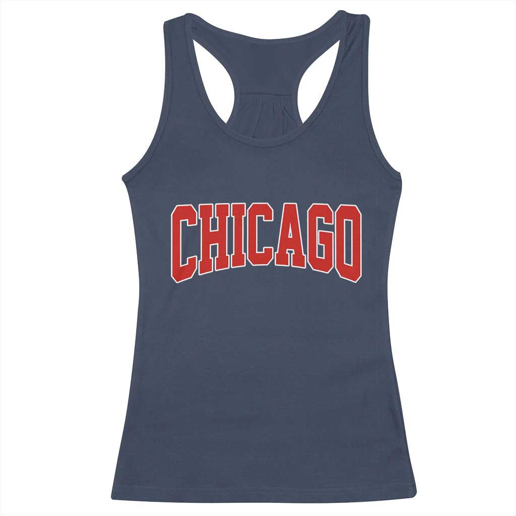 Retro Chicago Racerback Tank Top Vintage Chicago Throwback Athletic Sports Style 80s 90s TS10 Navy Print Your Wear