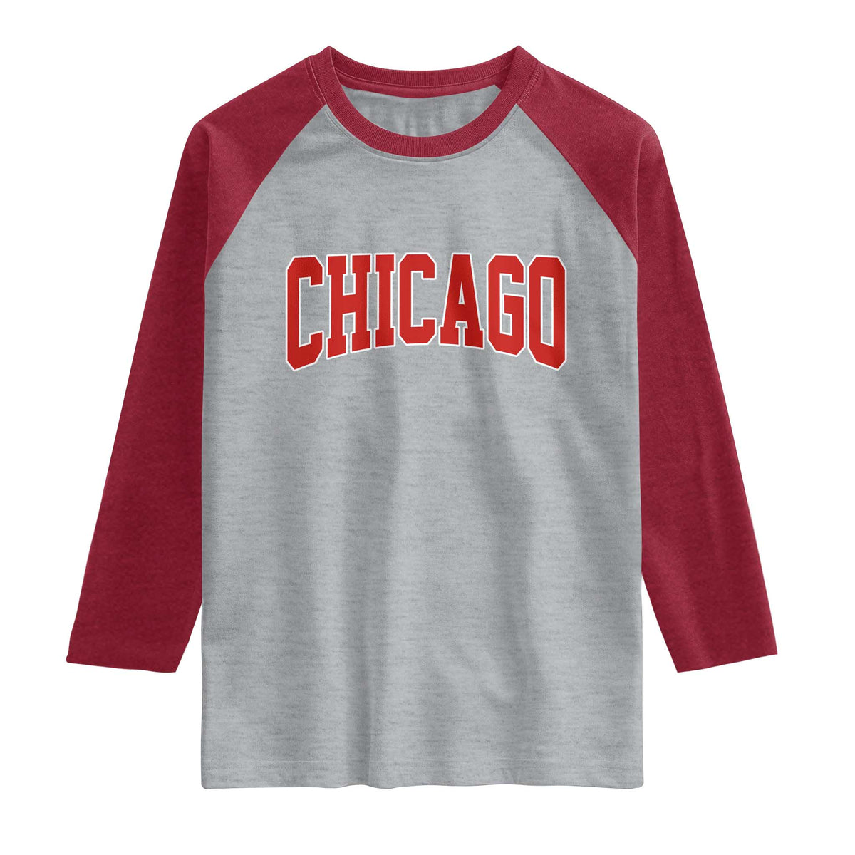 Retro Chicago Raglan Shirt Vintage Chicago Throwback Athletic Sports Style 80s 90s TS10 Heather Gray Heather Red Print Your Wear