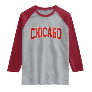 Retro Chicago Raglan Shirt Vintage Chicago Throwback Athletic Sports Style 80s 90s TS10 Heather Gray Heather Red Print Your Wear